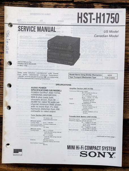 Sony HST-H1750 Stereo  Service Manual *Original*