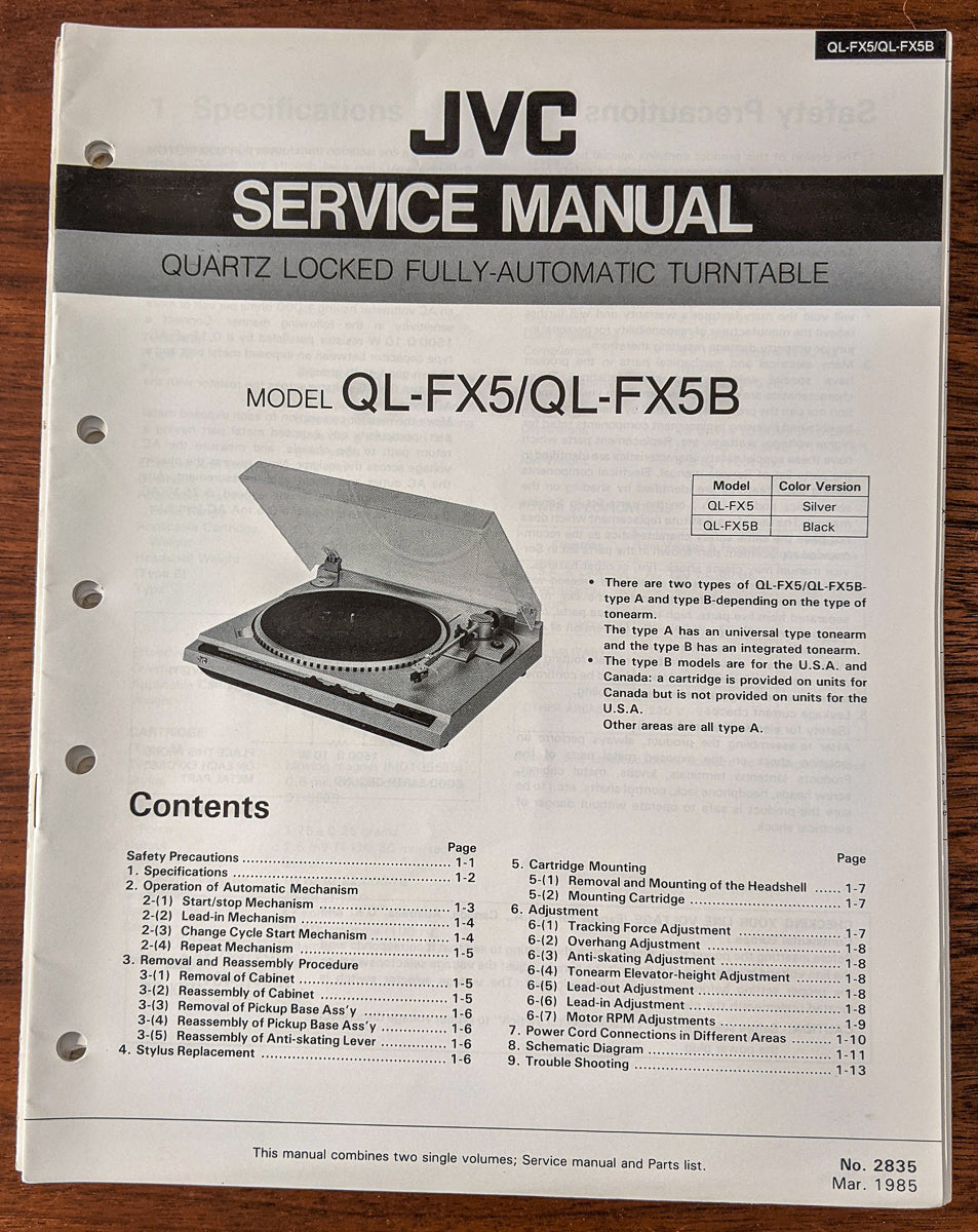 JVC QL-FX5 QL-FX5B Record Player / Turntable Service Manual *Original*
