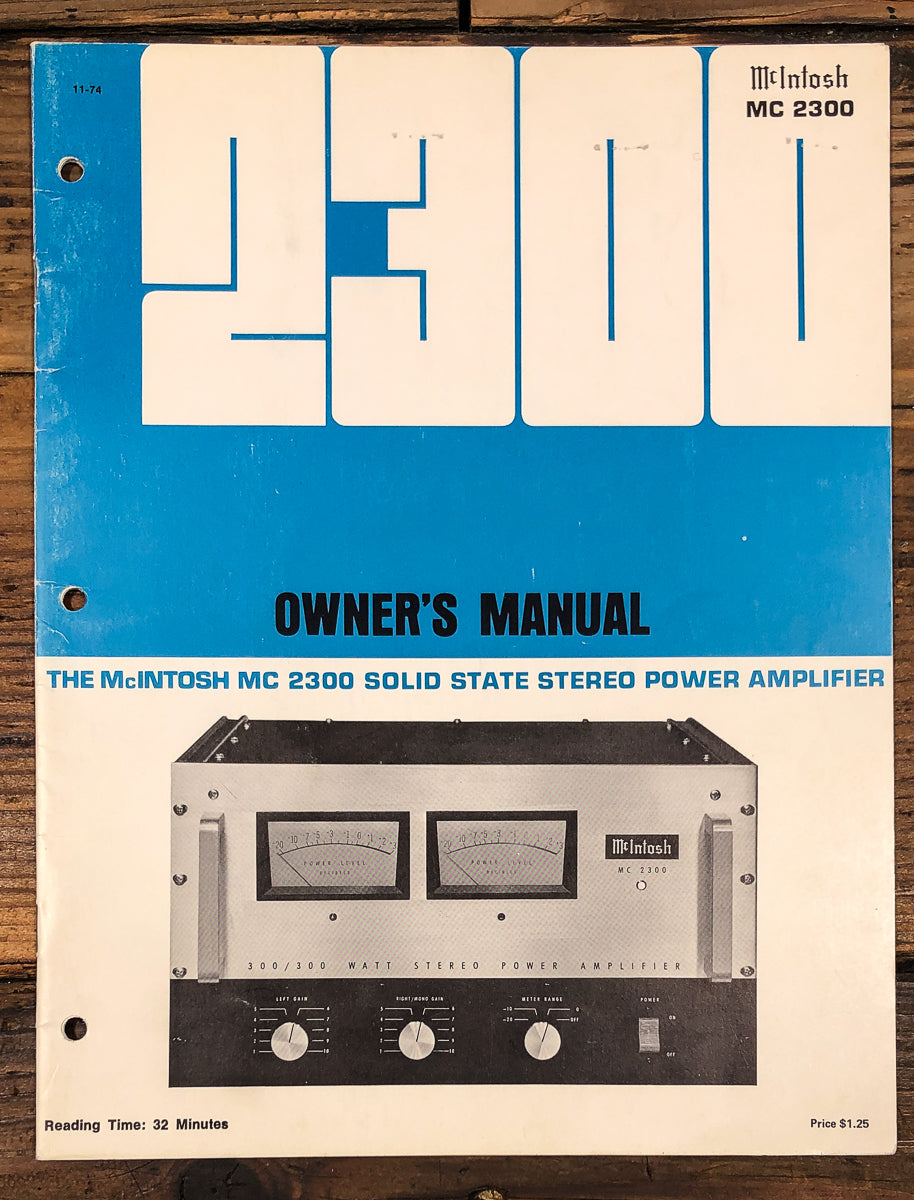 McIntosh MC 2300 MC-2300 Amplifier Owners / User Manual *Original*