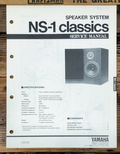 Yamaha NS-1 Speaker  Service Manual *Original*