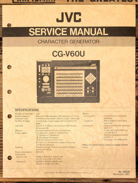 JVC CG-V60U Character Generator  Service Manual *Original*