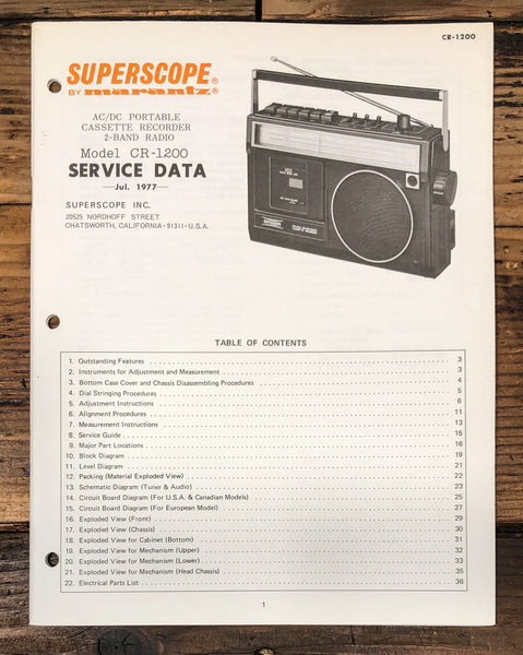 Superscope CR-1200 Radio Cassette Service Manual *Original*