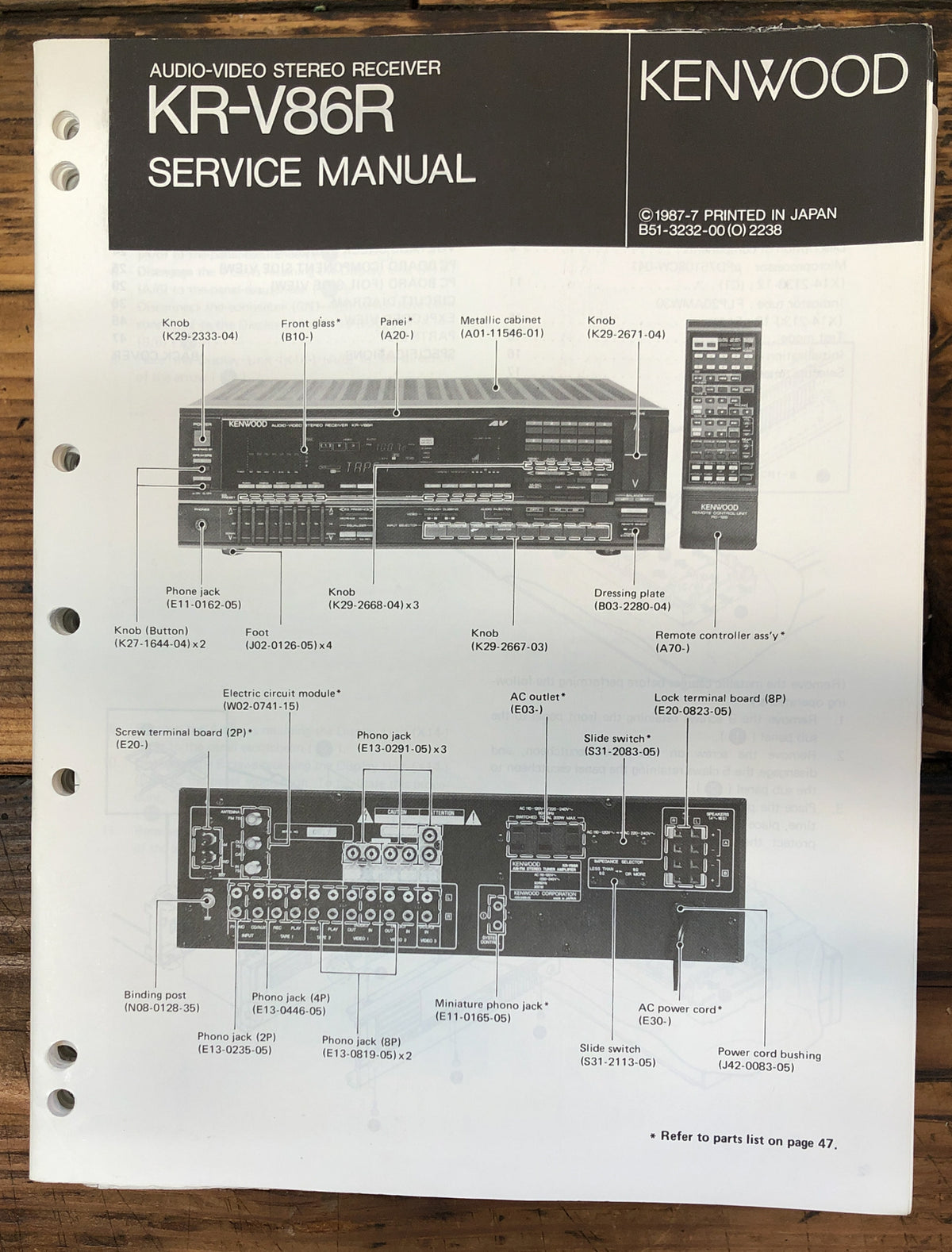 Kenwood KR-V86R Receiver  Service Manual *Original*