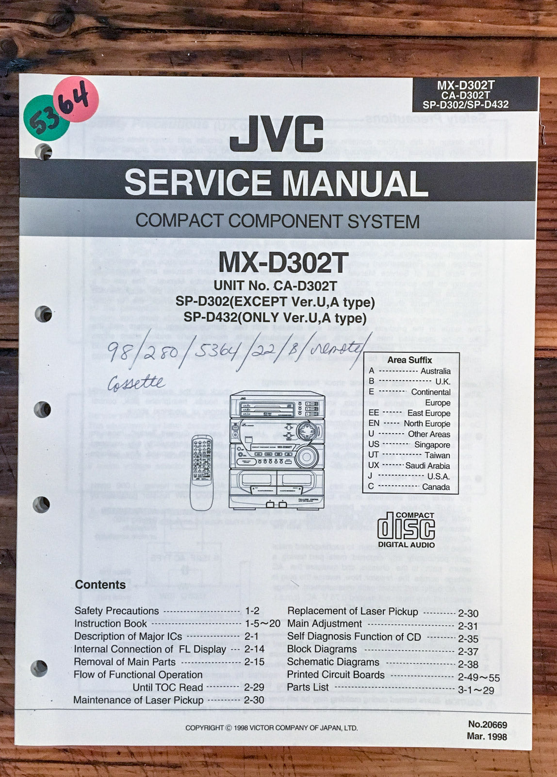 JVC MX-D302T Stereo  Service Manual *Original*