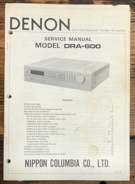 Denon DRA-600 Receiver  Service Manual *Original*
