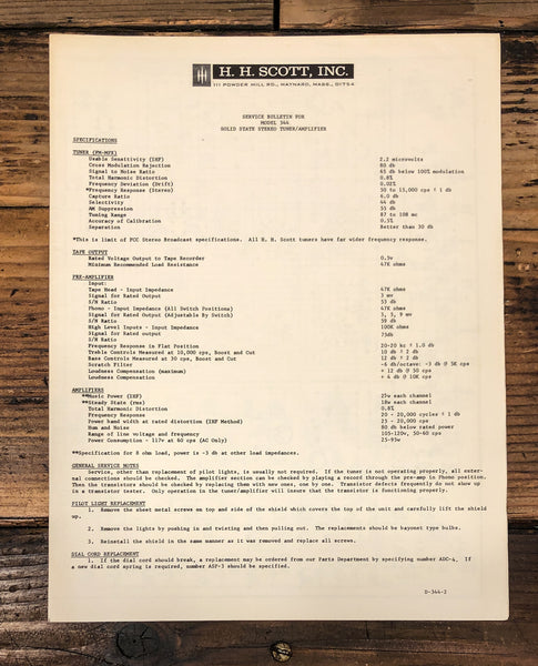 HH Scott Model 344 Receiver Service Manual *Original*