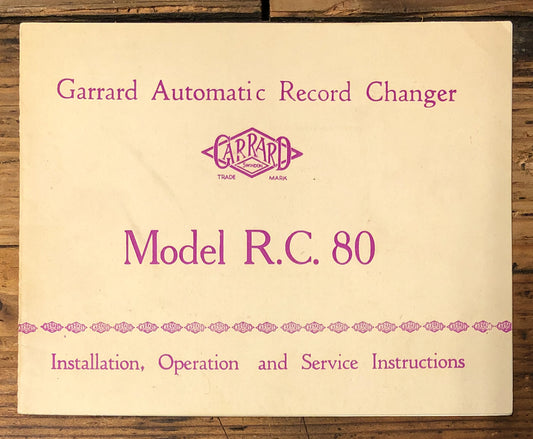Garrard Model R.C. 80 RC80 Turntable  Owner / User Manual *Original*