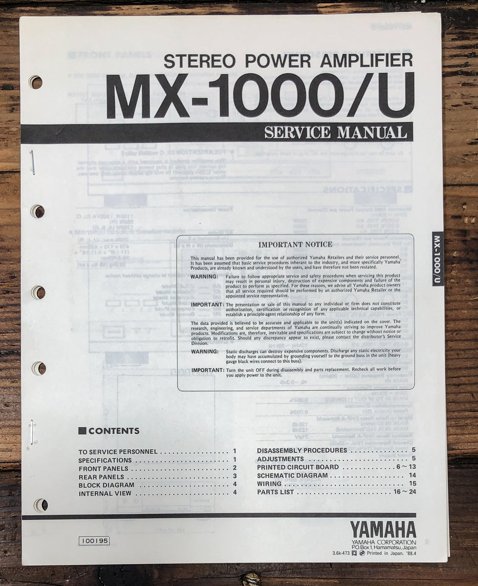 Yamaha MX-1000 MX-1000U Amplifier Service Manual *Original*