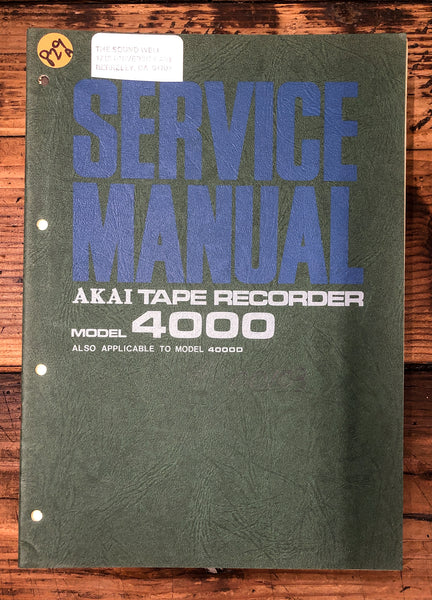 Akai Model 4000 / 4000D Reel to Reel  Service Manual *Original*