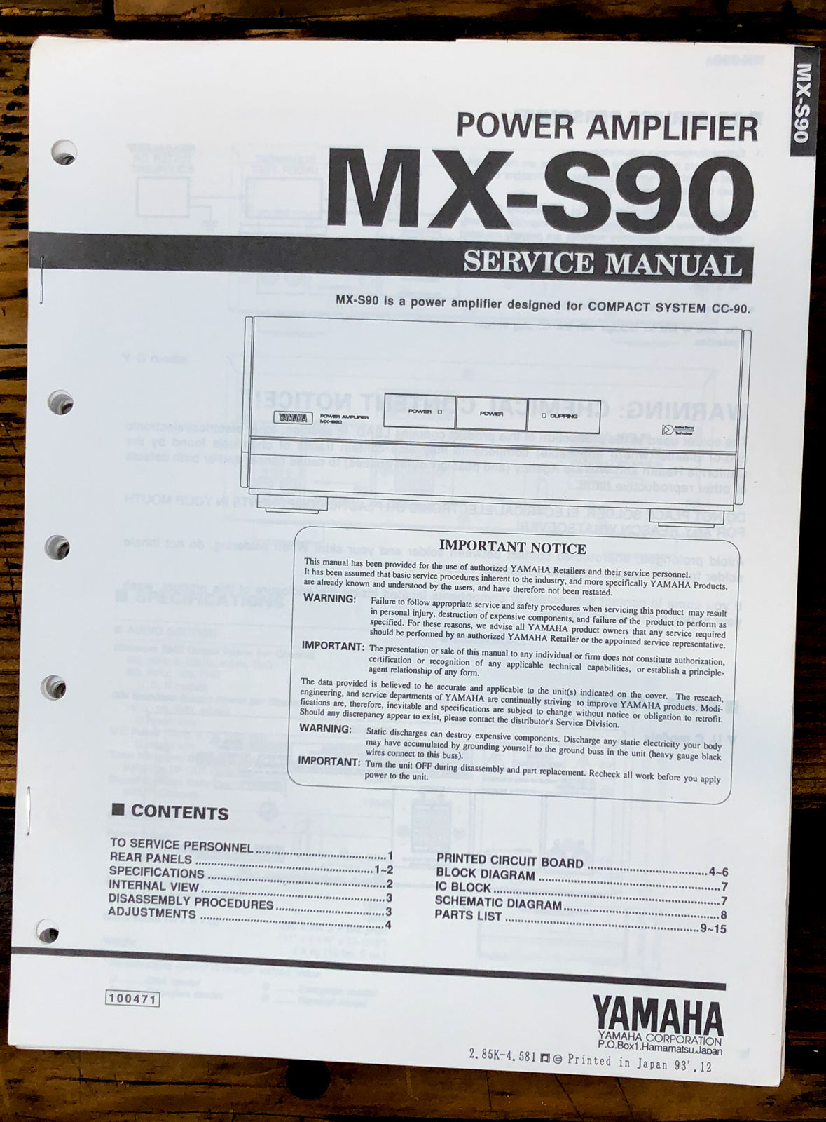 Yamaha MX-S90 Amplifier Service Manual *Original*