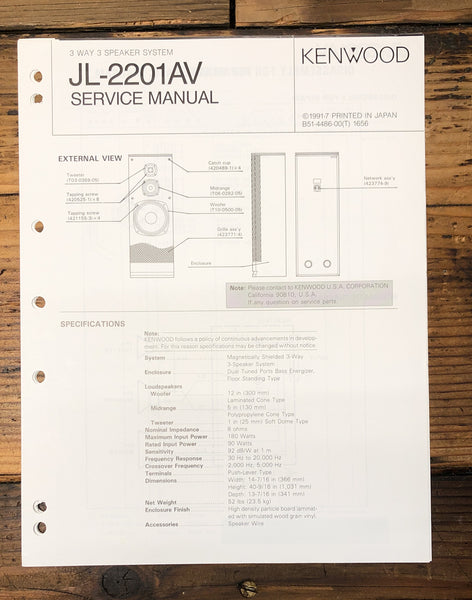 Kenwood JL-2201AV Speaker  Service Manual *Original*