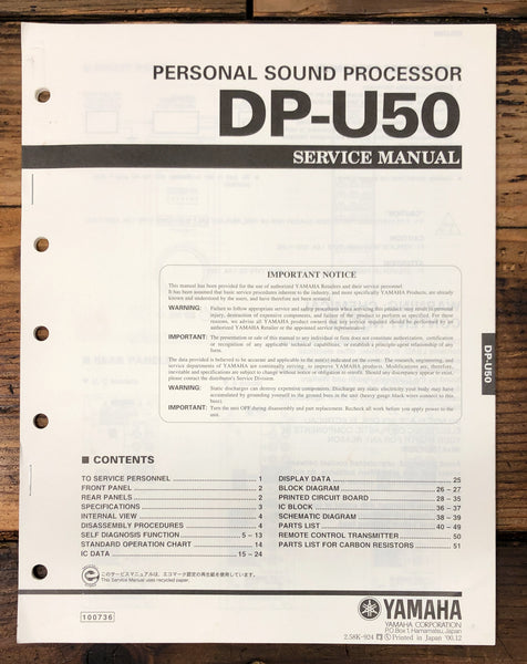 Yamaha DP-U50 Personal Sound Processor  Service Manual *Original*