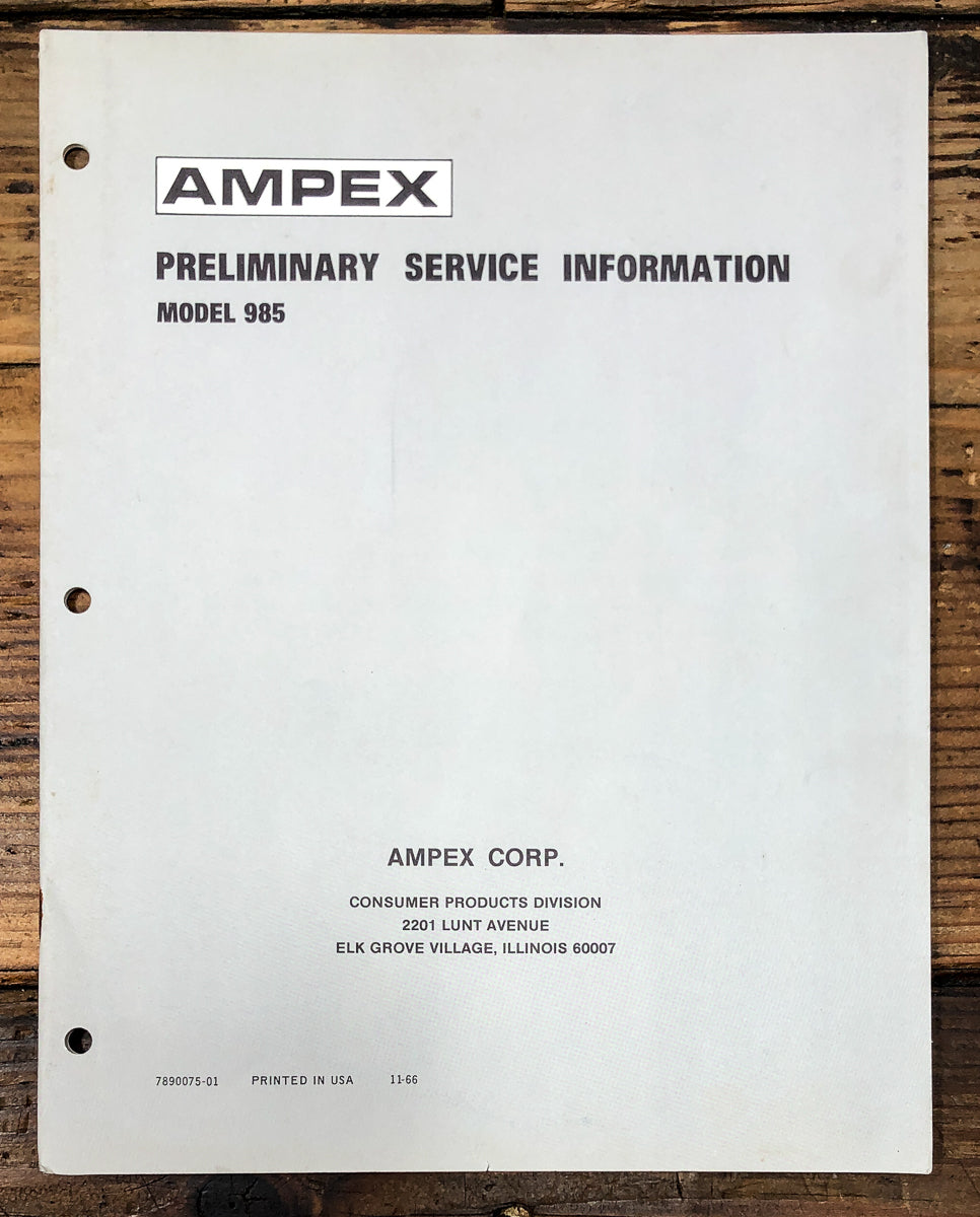 Ampex Model 985  Prelim. Service Manual *Original*