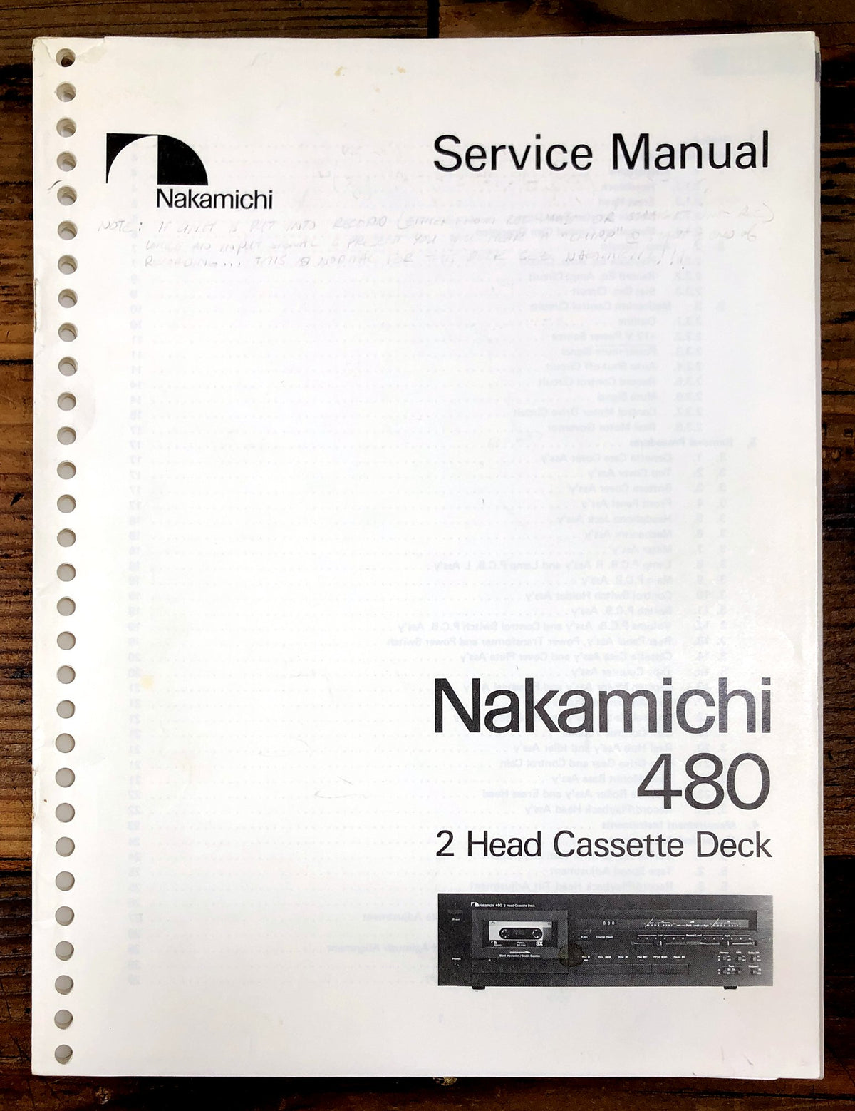 Nakamichi 480 2 Head Cassette Deck Service Manual *Original*