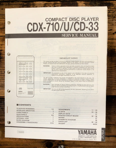 Yamaha CDX-710 CDX-710U CD-33 CD Player  Service Manual *Original*