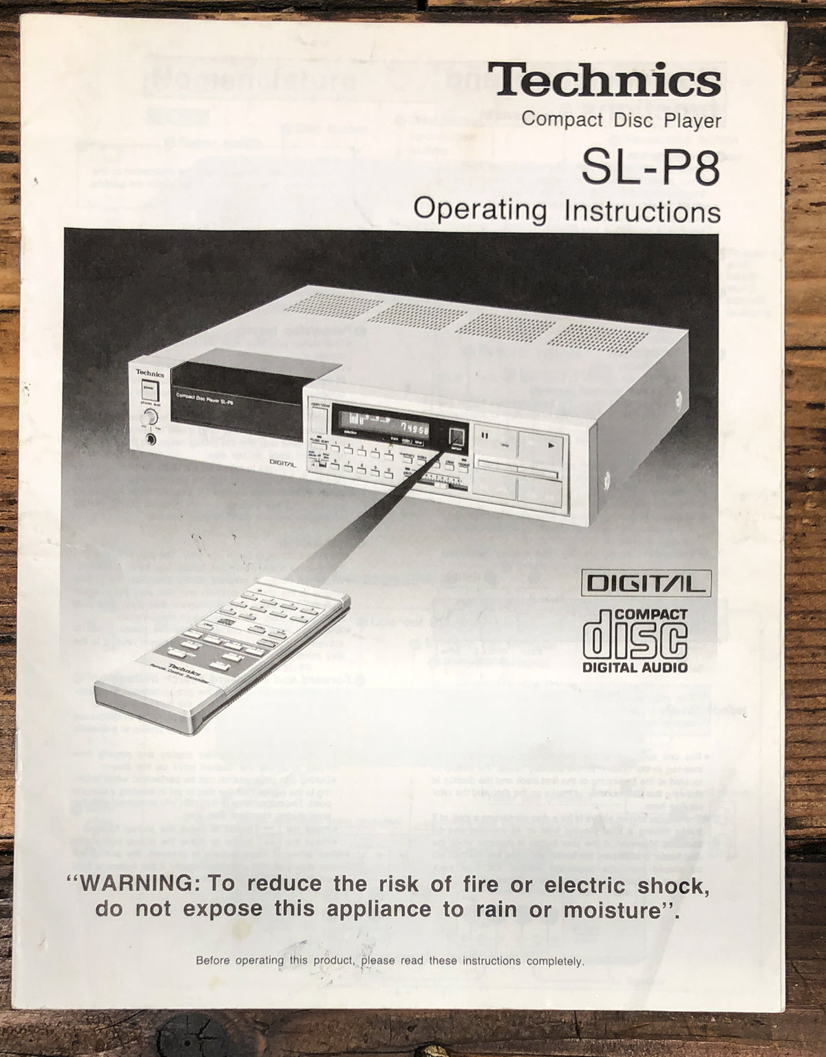 Technics SL-P8 CD Player Owners / User Manual *Original*