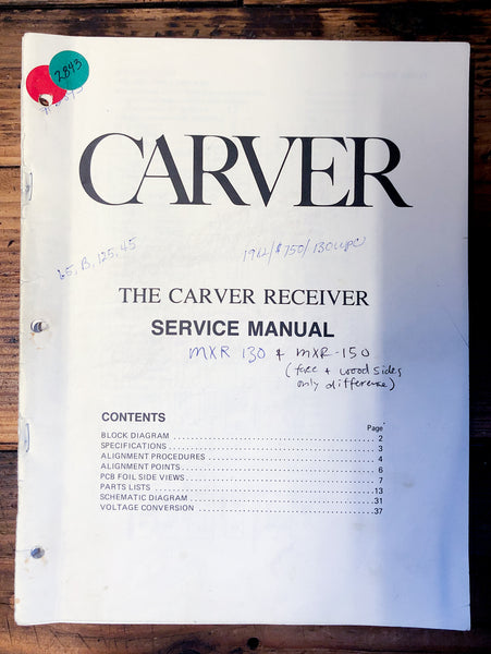 Carver MXR-130 MXR-150 Receiver  Service Manual *Original*