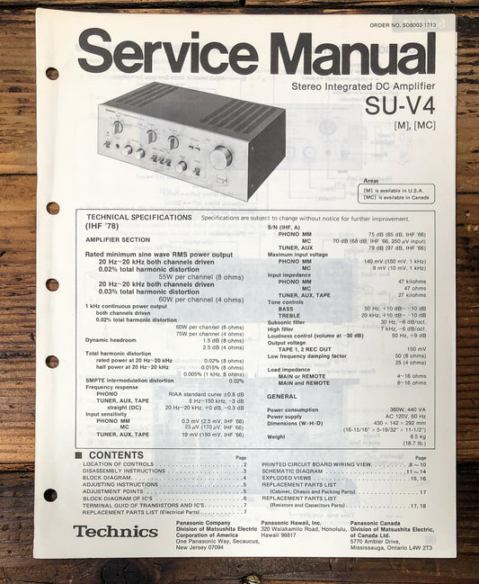Technics SU-V4 Amplifier Service Manual *Original*