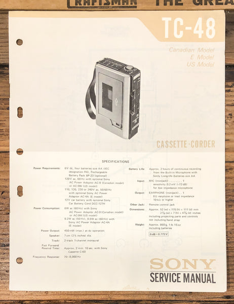 Sony TC-48 Cassette  Service Manual *Original*