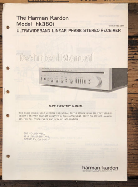 Harman Kardon HK380i HK-380i Receiver Supp. Service Manual *Original*