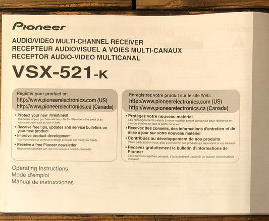 Pioneer VSX-521 K Receiver  Owner / User Manual *Original*