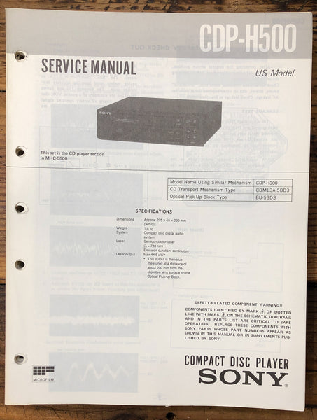 Sony CDP-H500 CD Player  Service Manual *Original*