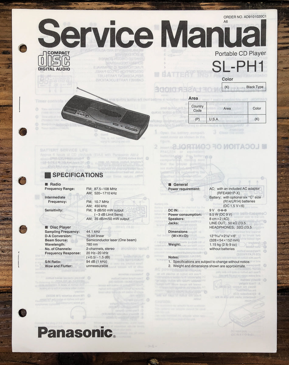 Technics SL-PH1 CD Player Service Manual *Original*