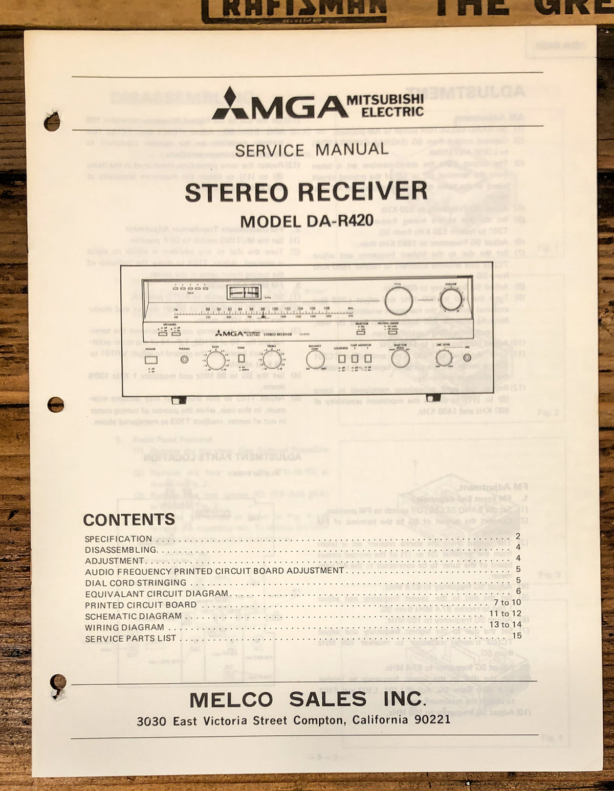 Mitsubishi DA-R420 Receiver  Service Manual *Original*