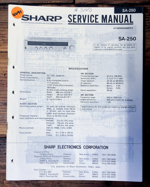 Sharp SA-250 Receiver  Service Manual *Original*