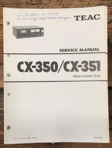 Teac CX-350 CX-351 Cassette  Service Manual *Original*