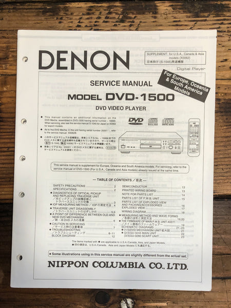 Denon DVD-1500 DVD Player  Service Manual *Original*