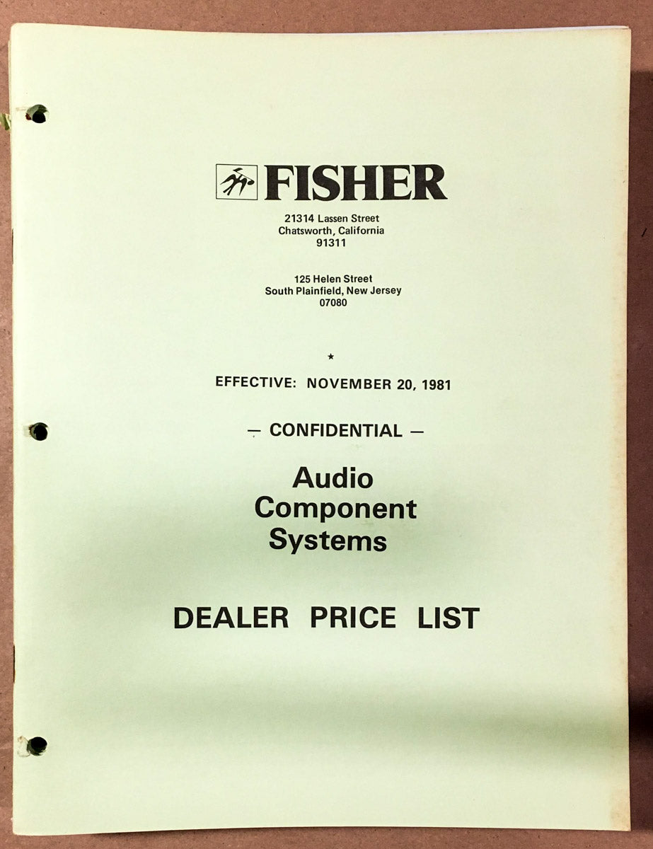 Fisher 1981 Audio Component Confidential Dealer Price List   *Original* #1