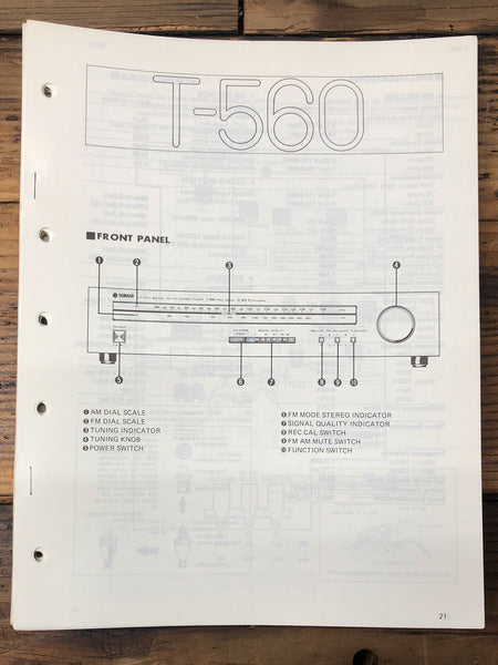 Yamaha T-560 Tuner  Service Manual *Original*