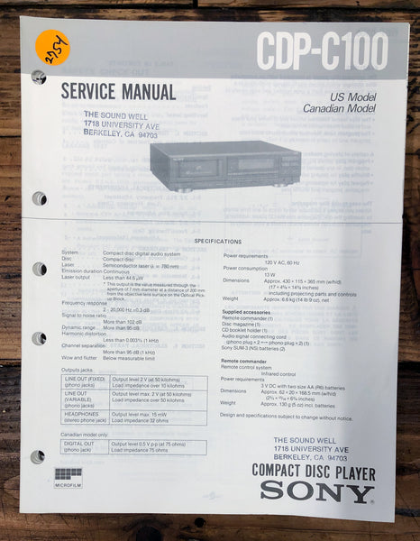 Sony CDP-C100 CD Player  Service Manual *Original*