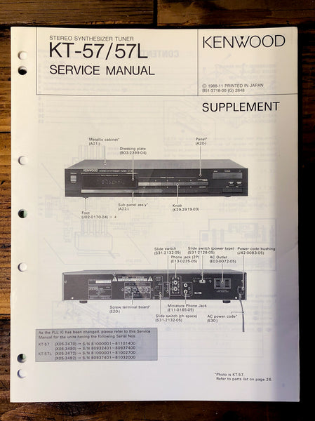 Kenwood KT-57 KT-57L Tuner Supp. Service Manual *Original*