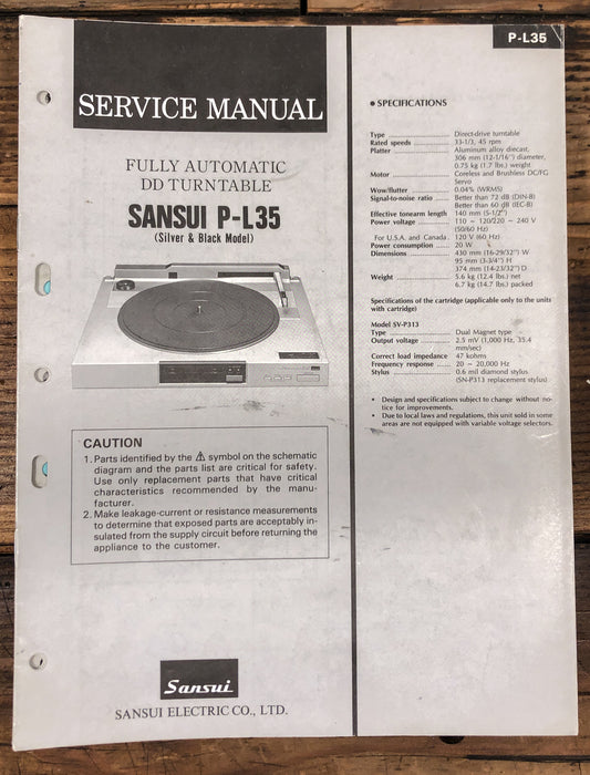 Sansui P-L35 Record Player / Turntable  Service Manual *Original*