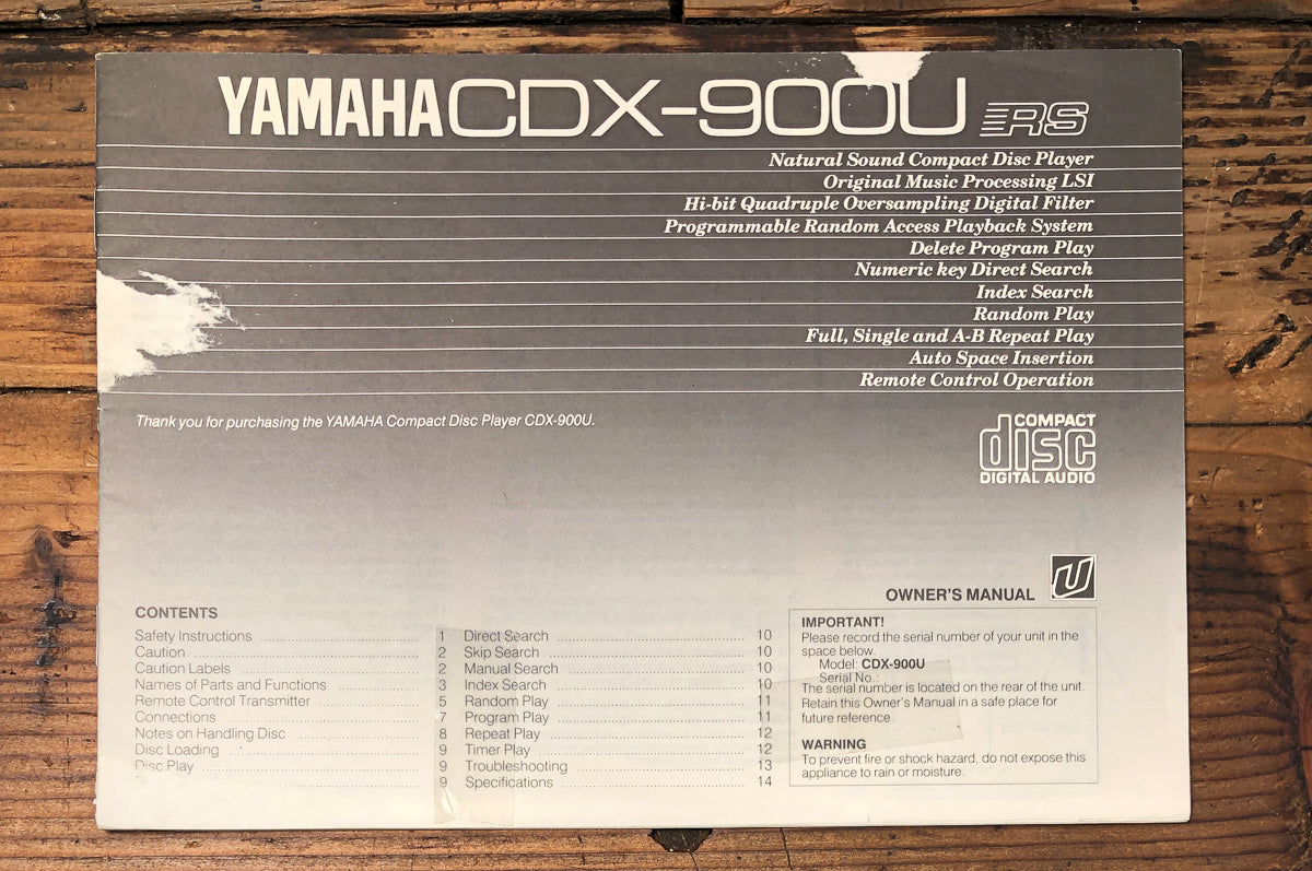 Yamaha CDX-900 -900U CD Player Owners / User Manual *Original*