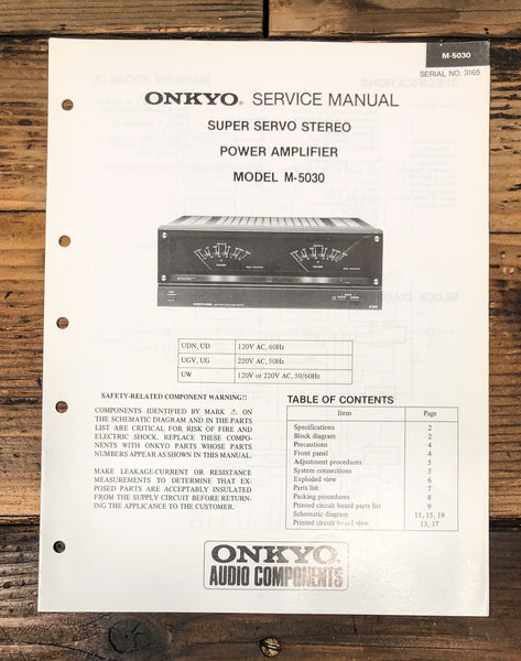 Onkyo M-5030 Amplifier Service Manual *Original*