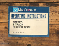 MacDonald  8TD-30 8 Track Owners / User Manual *Original*