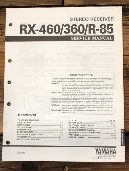 Yamaha RX-460 RX-360 R-85 Receiver  Service Manual *Original*