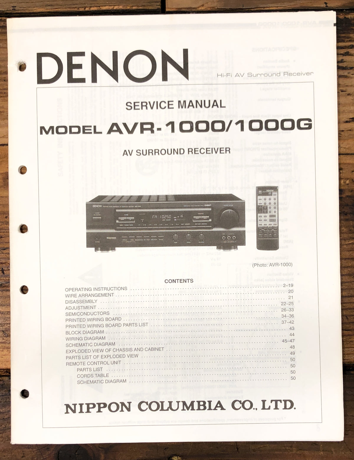 Denon AVR-1000 AVR-1000G Receiver  Service Manual *Original*