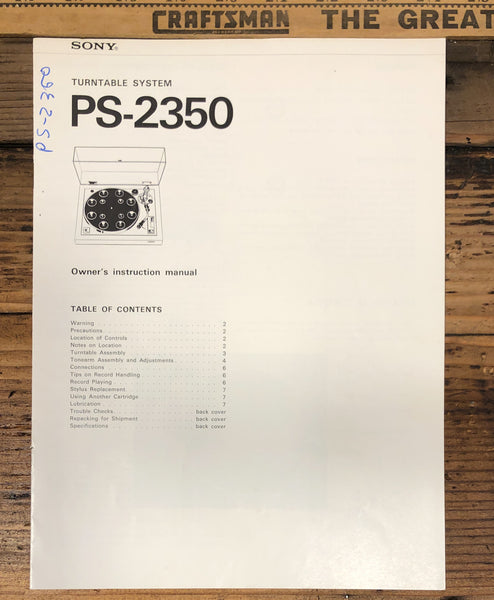 Sony PS-2350 Record Player / Turntable Owners / User Manual *Original*