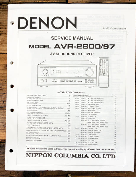 Denon AVR-2800 AVR-97 Receiver  Service Manual *Original*