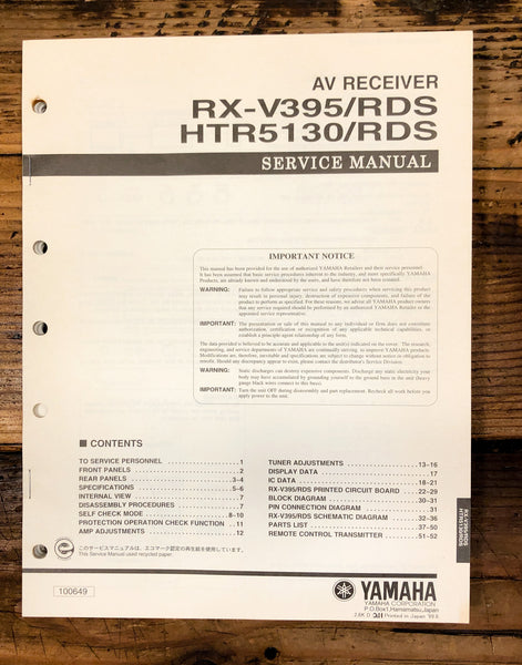 Yamaha RX-V395 HTR-5130 Receiver  Service Manual *Original*