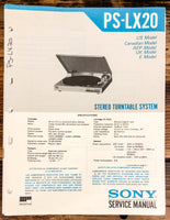 Sony PS-LX20 Record Player / Turntable  Service Manual *Original*