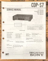 Sony CDP-S7 CD Player  Service Manual *Original*