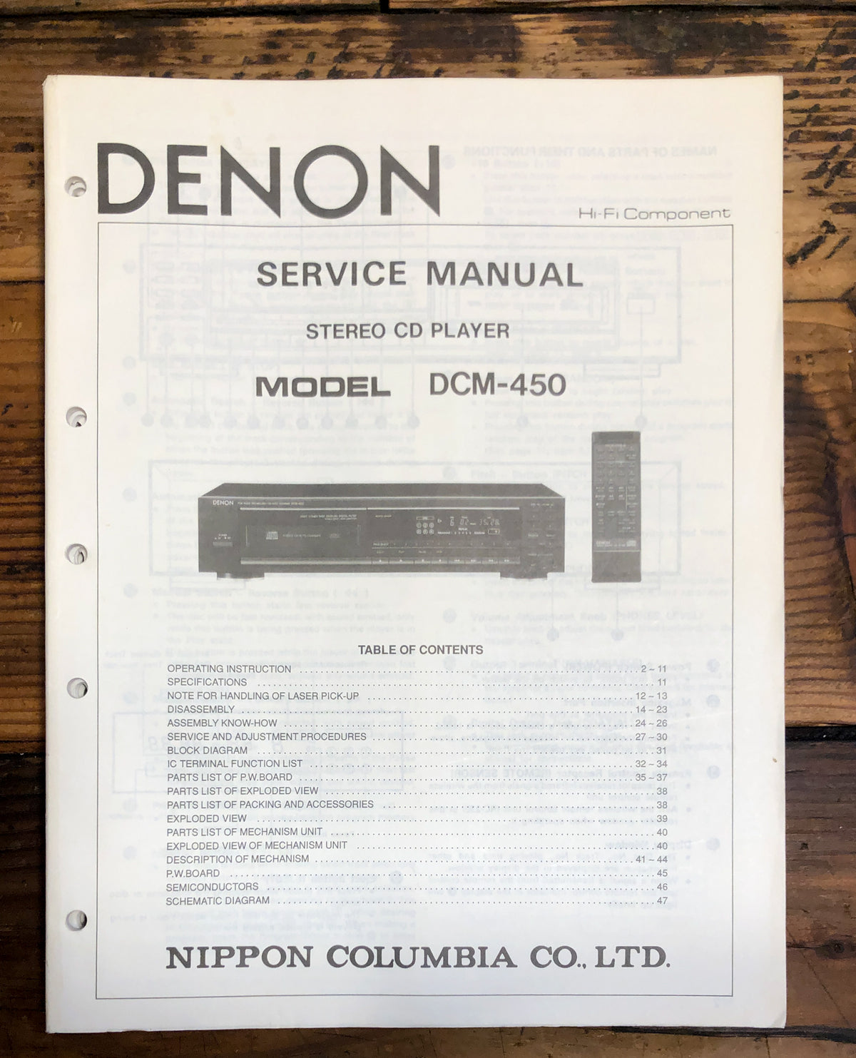 Denon DCM-450 CD Player  Service Manual *Original*