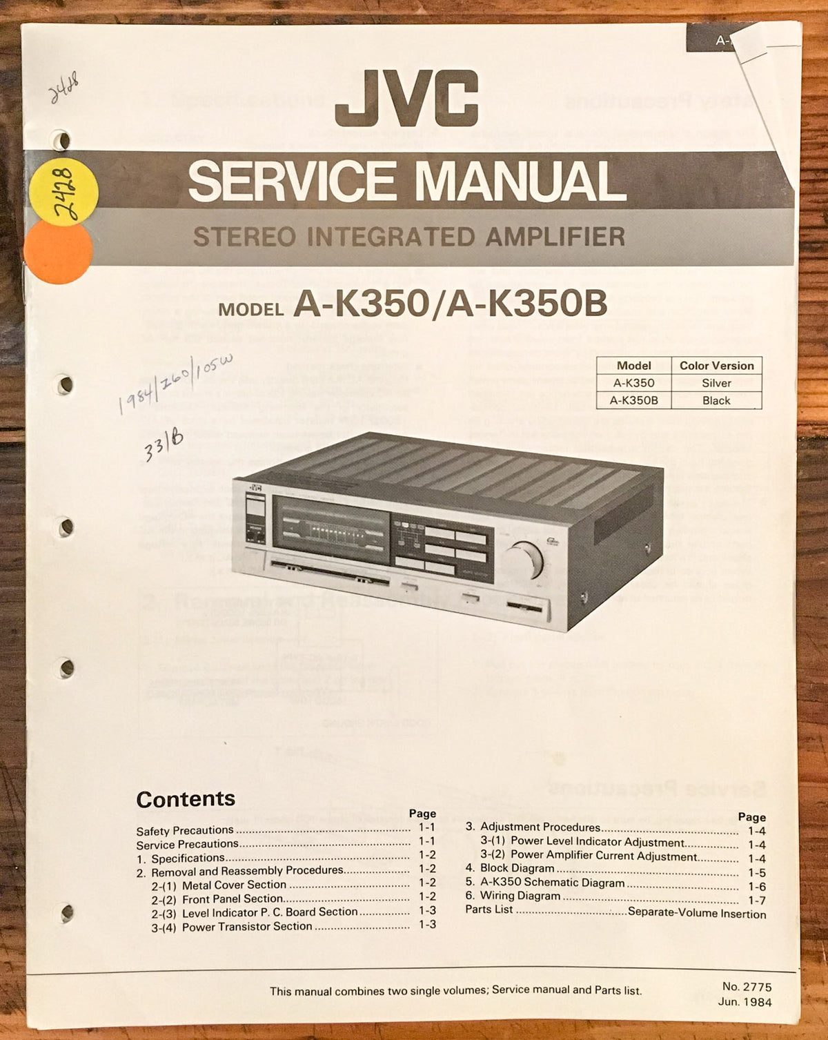 JVC A-K350 A-K350B Amplifier  Service Manual *Original*