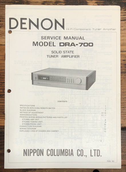 Denon DRA-700 Receiver  Service Manual *Original*