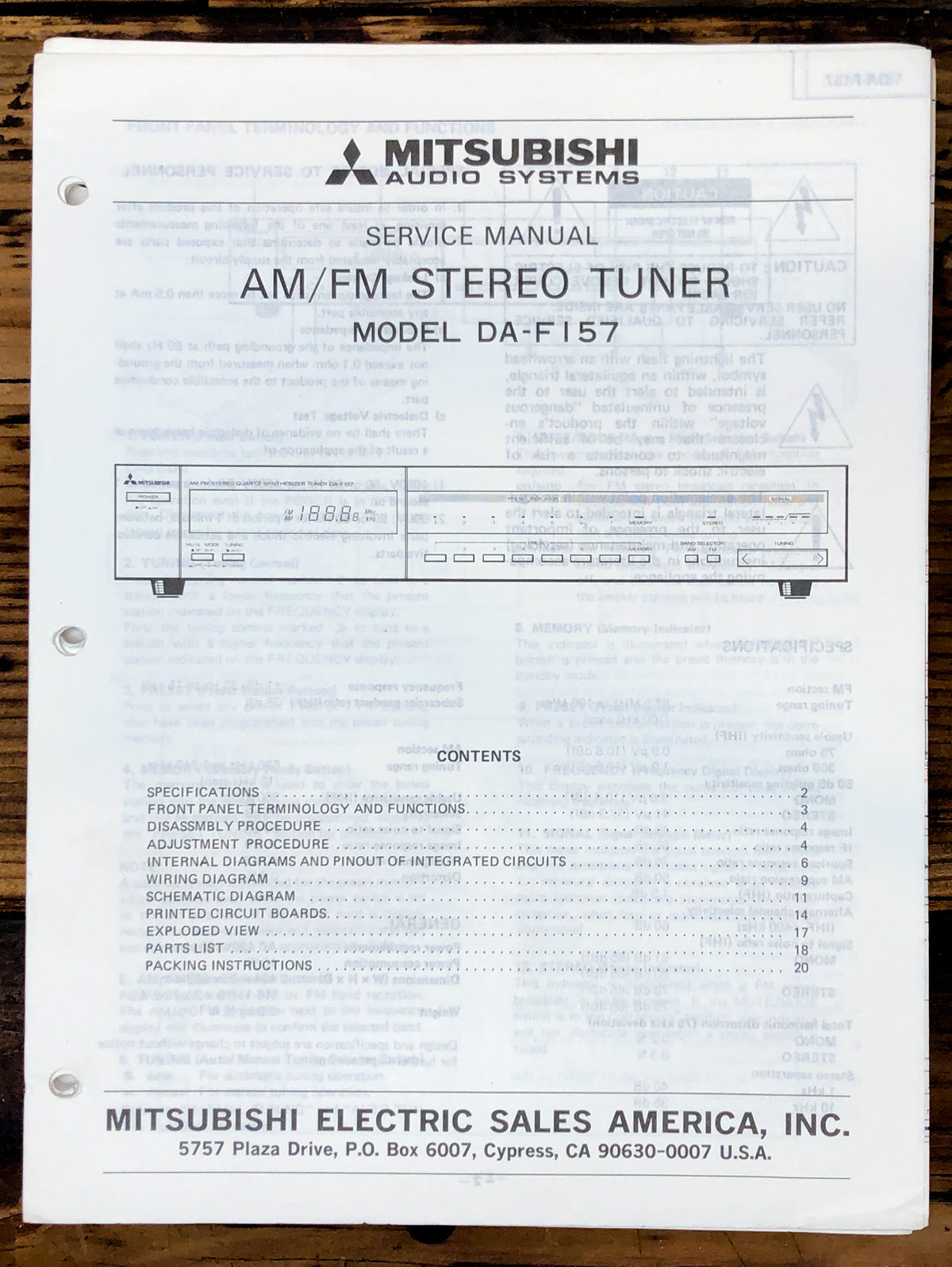 Mitsubishi DA-F157 Tuner Service Manual *Original*